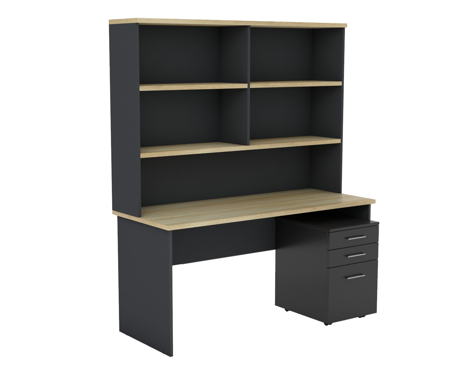 Eko Straight Desk - with Bookshelf Hutch - Pedestal